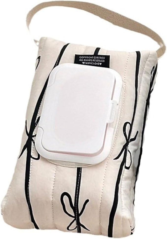 Travel Friendly Wet Wipe Storage Case Quilted Sturdy Cotton Storage Bag With Fashionable Stripe And Bowknot Detail