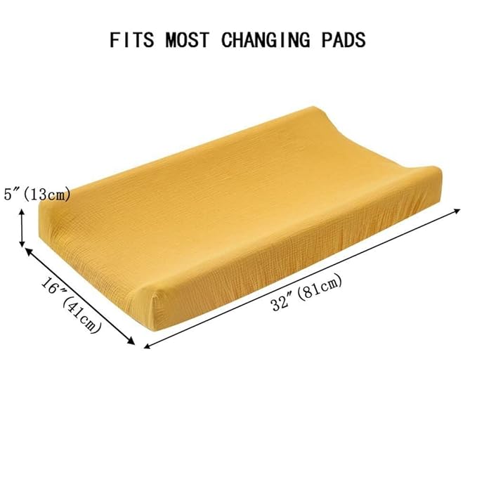 Cotton Changing Pad Cover,Unisex Diaper Change Table Sheet Ultra Soft Diaper Change Table Pad Cover Washable Changing Pad Sheets for Newborn,32in x 16in x 5in,Ginger Yellow