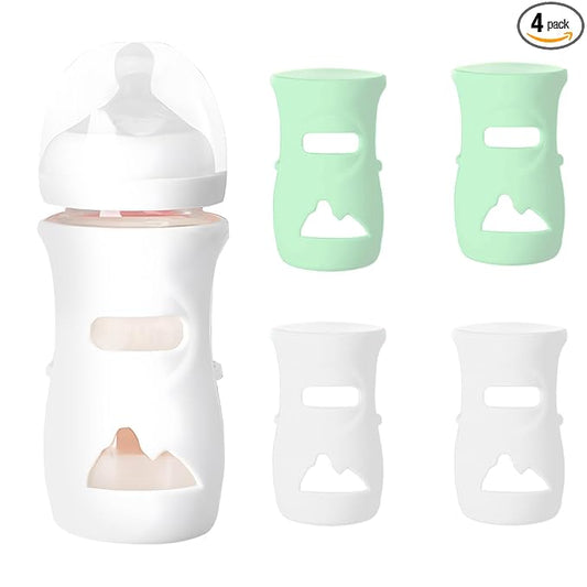 4 Pack Silicone Sleeves for Avent Natural Glass Baby Bottles, Baby Bottle Sleeves 8 oz Premium Food Grade Silicone Bottle Cover, Anti Breakage Baby Bottle Holder