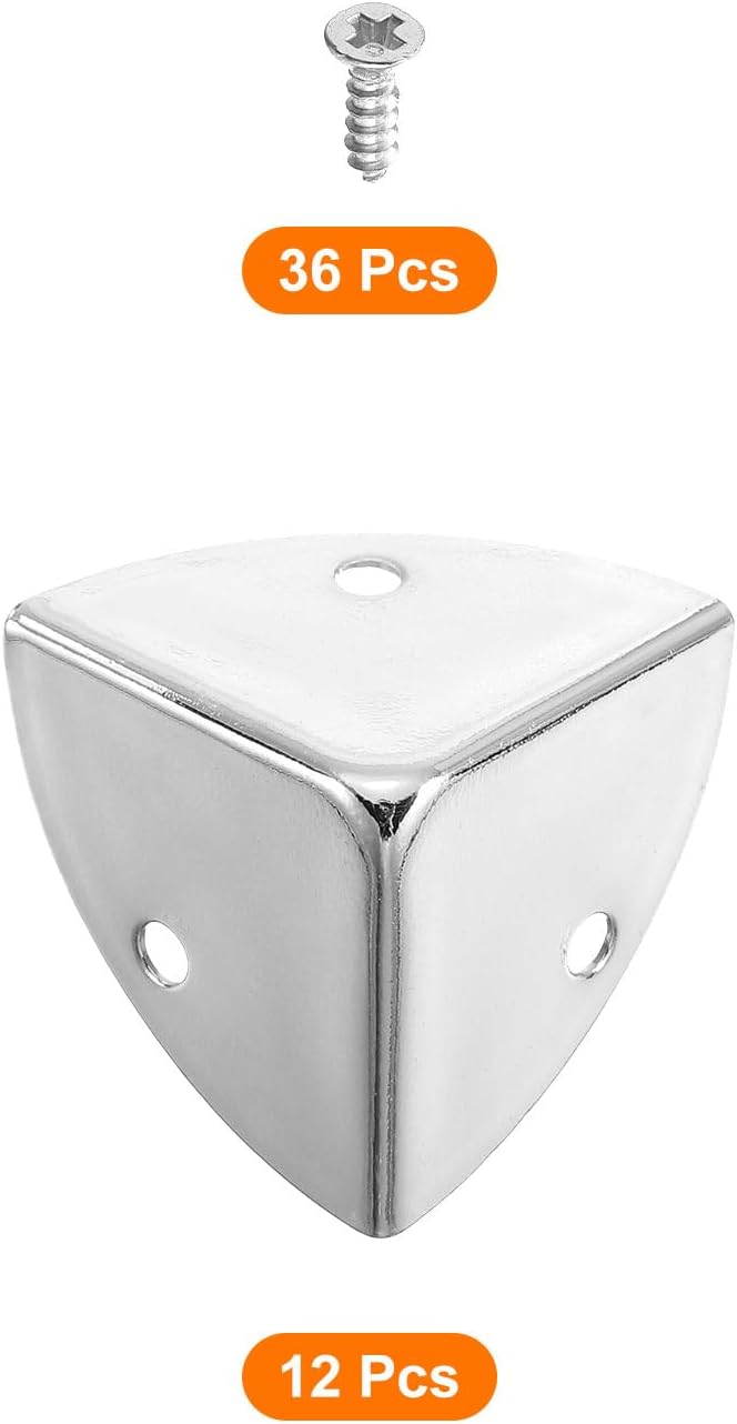 uxcell 12 Pcs Metal Corner Protectors, 28mm Box Edge Guard Protector, with Mounting Screws for Furniture Cabinet Speaker Protection Home Decorative, Silver