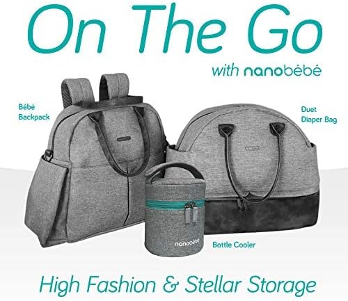 Nanobebe Breastmilk Baby Bottle Cooler & Travel Bag with Ice Pack Included. Compact Triple Insulated, Easily attaches to Stroller or Diaper Bag- Grey