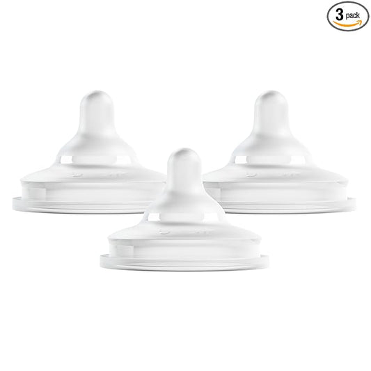Boon Nursh Curve Silicone Baby Bottle Nipples - Food-Grade Silicone Bottle Nipples - Fast Flow Nipples for Baby Bottles - Baby Bottle-Feeding Supplies - 3 Count