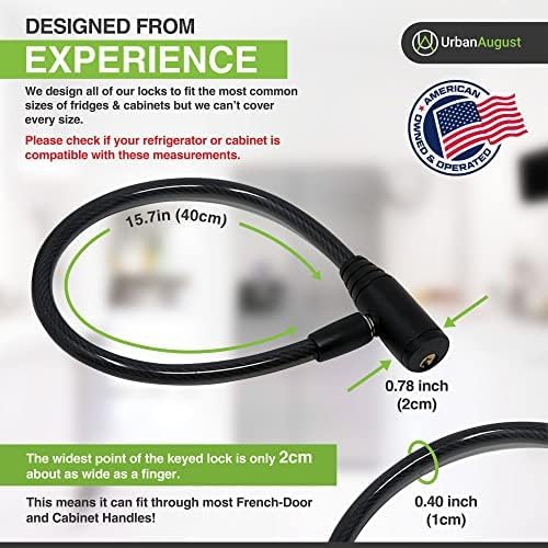 Urban August Child-Proof Refrigerator Lock for Kids & Adults - Lock for French Door Fridge and Cabinet (Regular, Black, 6 Pack Keyed Alike)