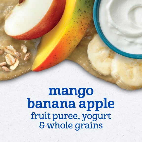 Gerber Toddler Food, Baby Food Pouches for Toddlers, Mango Banana Apple, Fruit Puree, Yogurt & Whole Grains, Fiber Helps Support Healthy Digestion, No Artificial Flavors, 3.5oz each (Pack of 12)