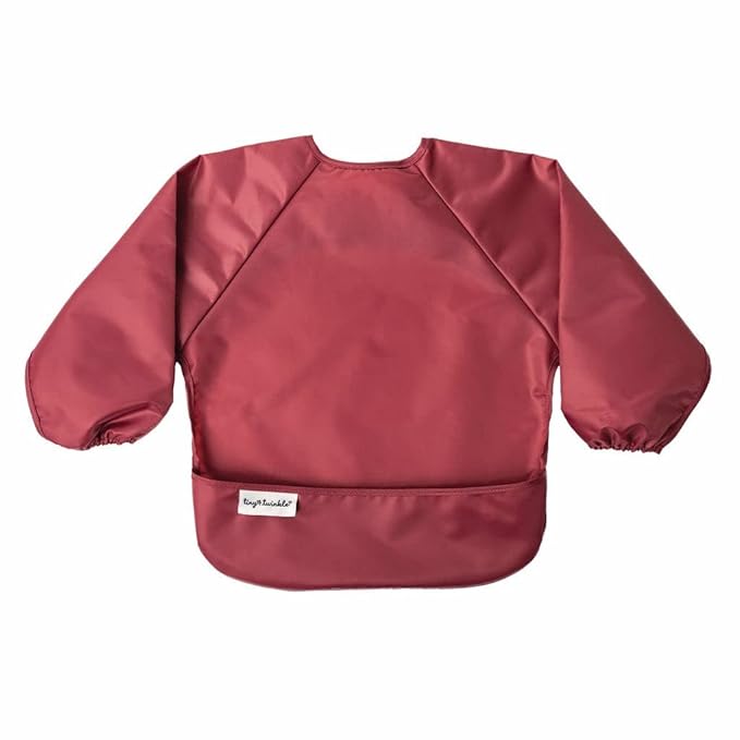 Tiny Twinkle Long Sleeve Bib for Babies & Toddlers | 2-Pack Waterproof Smock Bib for Eating | Machine Washable & Mess-Proof Feeding Essentials | Newborn Shower Gift (Rose Burgundy,6–24M)
