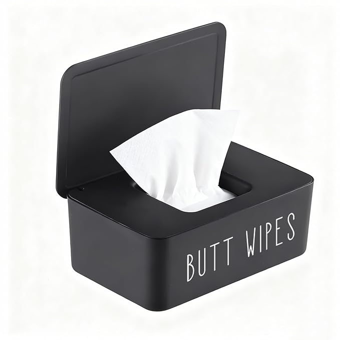 Butt Wipe Holder Flushable Baby Wipe Container Dispenser for Nursery Diaper Easy to Access,7.28"L x 4.80"W x 2.75"H (Black)