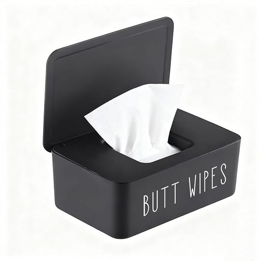 Butt Wipe Holder Flushable Baby Wipe Container Dispenser for Nursery Diaper Easy to Access,7.28"L x 4.80"W x 2.75"H (Black)