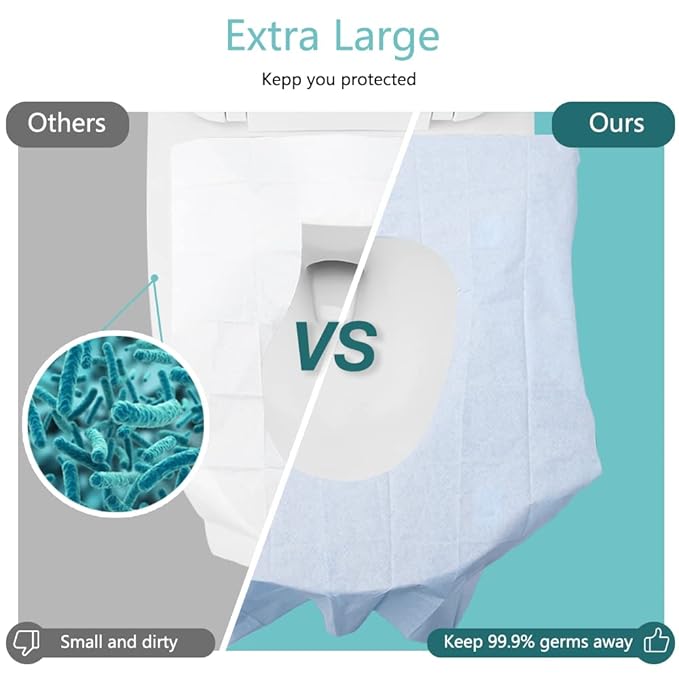 Toilet Seat Cover Disposable, 50 Pack XL Waterproof Covers Individually Wrapped for Adults and Kids Toddlers Potty Training Travel Accessories for Public Restrooms, Airplane