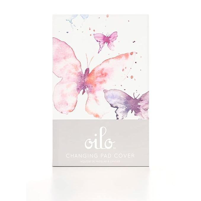 Oilo Changing Pad Cover, Breathable Organic Cotton Fitted Jersey, 300 Thread Count, Machine Washable, Fits Standard Changing Pads (32" x 16"), Girl, Boy, & Neutral Nursery Design, Butterfly
