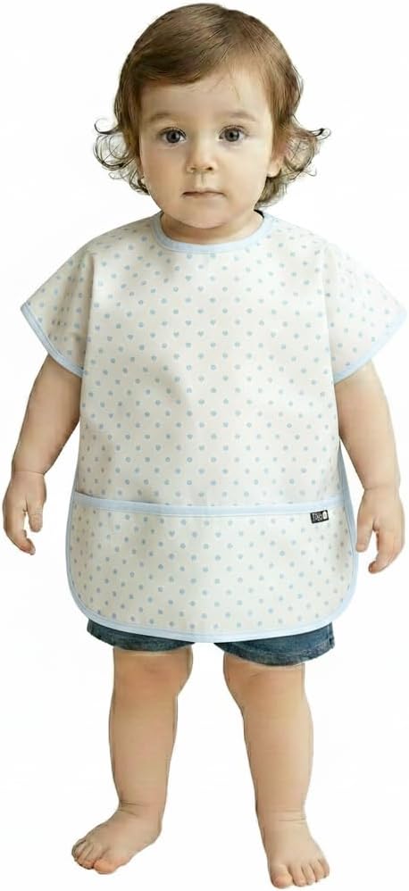 Plie Short Sleeve Waterproof Bib for Toddlers – Easy Clean Feeding Apron for Mealtime, Daycare, Self-Feeding, Lightweight