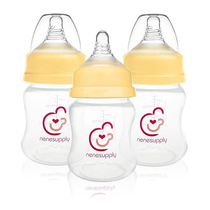 Nenesupply Natural Baby Bottles Newborn Flow Feeding Bottles Breastfeeding Bottle for Breastfed Babies Wide Neck 4.7oz Anti Colic Level 1 Nipple for 0+ Month Infant Replace Spectra Bottles for Pumping