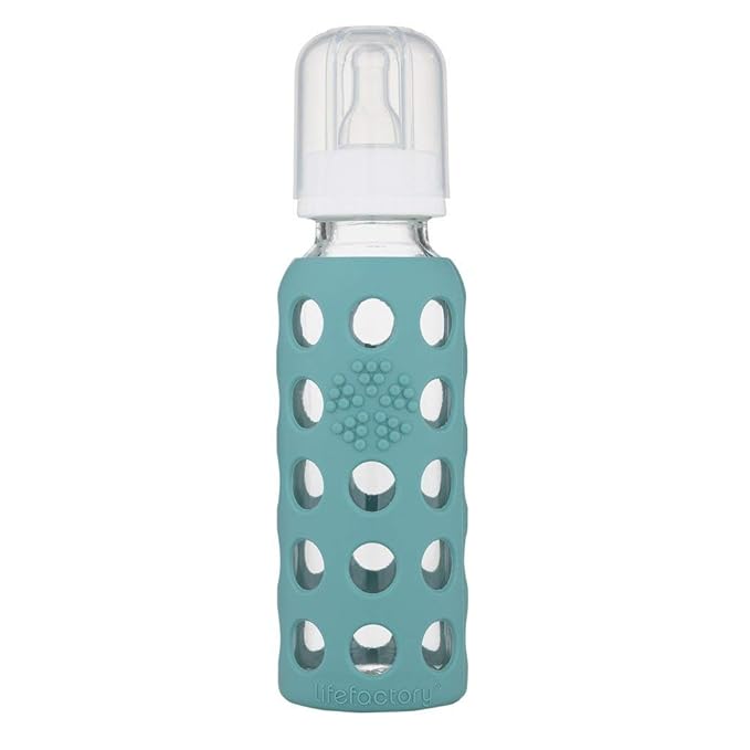 Lifefactory 9oz Glass Baby Bottle 2pk Bundle with 2 Stage 3 Nipples (Kale/Mango)