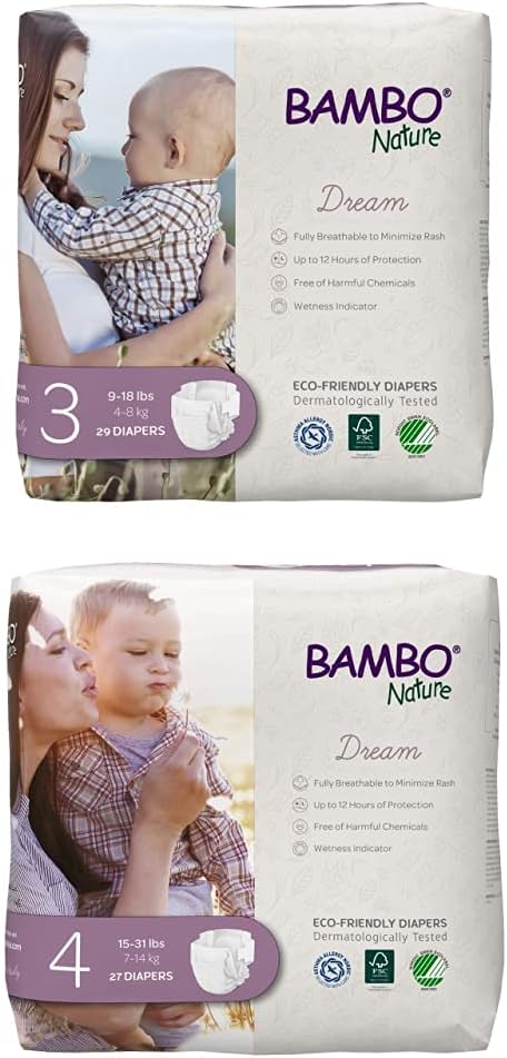 Bambo Nature Premium Eco-Friendly Baby Diapers, Size 3, 29 Count and Size 4, 27 Count
