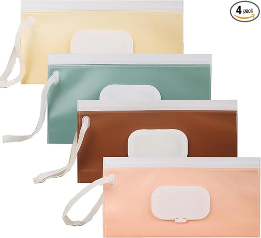 4pcs Baby Wipe Dispenser for Travel, Portable Refillable Baby Wipes Container for Diaper, Wipe Dispenser, Reusable Travel Wet Wipe Pouch for Outdoor, Camping, Hiking.