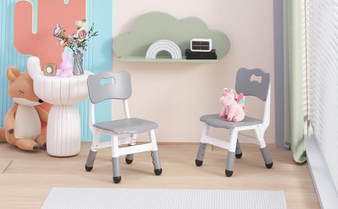 2-Pack Height-Adjustable Kids Plastic Chairs – Ergonomic Backrest, Non-Slip Feet,Durable, 82Kg Weight Capacity – for Home, Kindergarten, Classroom & Activities