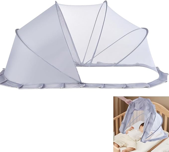 Folding Crib Net Mosquito Net for Baby – Kids Mosquito Netting Mesh Crib Canopy, Crib Blackout Cover with Shade Cover for Toddler Sleeping Outdoors, Travel Portable Baby Bed Tent, Grey, 36x22inch