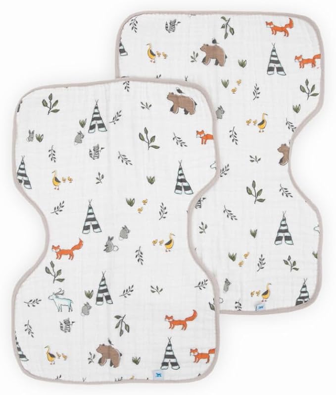 Little Unicorn Ultra-Absorbent Premium Burp Cloth 2 Pack | Soft on Baby's Skin | Larger Size | Ergonomic Design | Set of 2 (Forest Friends)