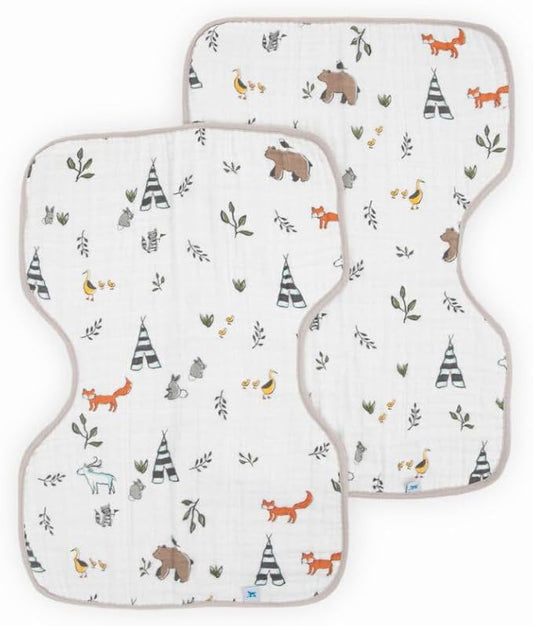 Little Unicorn Ultra-Absorbent Premium Burp Cloth 2 Pack | Soft on Baby's Skin | Larger Size | Ergonomic Design | Set of 2 (Forest Friends)