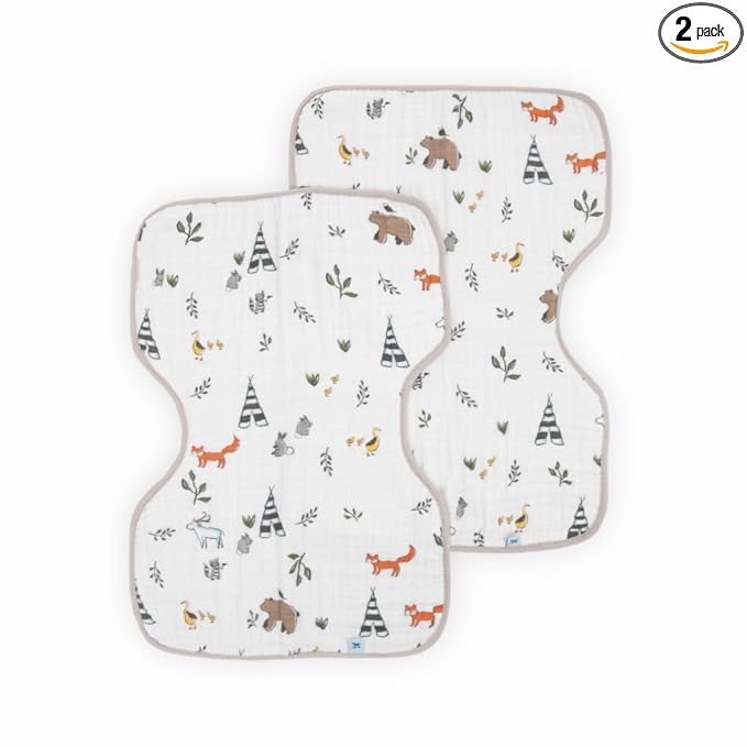 Little Unicorn Ultra-Absorbent Premium Burp Cloth 2 Pack | Soft on Baby's Skin | Larger Size | Ergonomic Design | Set of 2 (Forest Friends)