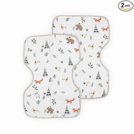 Little Unicorn Ultra-Absorbent Premium Burp Cloth 2 Pack | Soft on Baby's Skin | Larger Size | Ergonomic Design | Set of 2 (Forest Friends)