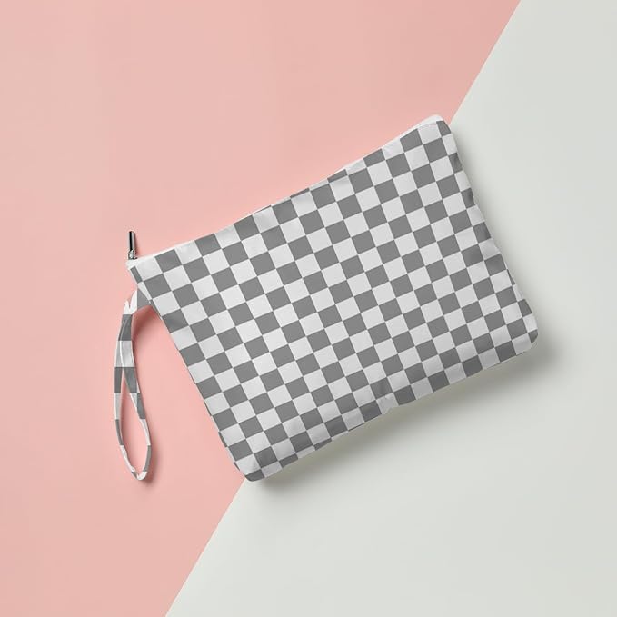 Fokongna Wet Bag, Small Portable Waterproof Multi-Functional Organizer for Women, Ideal for Daily, Beach & Travel，Grey White Checkerboard