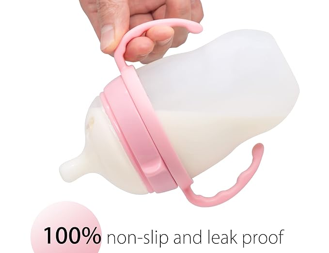 Baby Bottle Handles for Comotomo 5 Ounce & 8 Ounce Silicone Baby Bottles, Compatible Comotomo Bottle Holder for Baby, Pack of 2, Pink