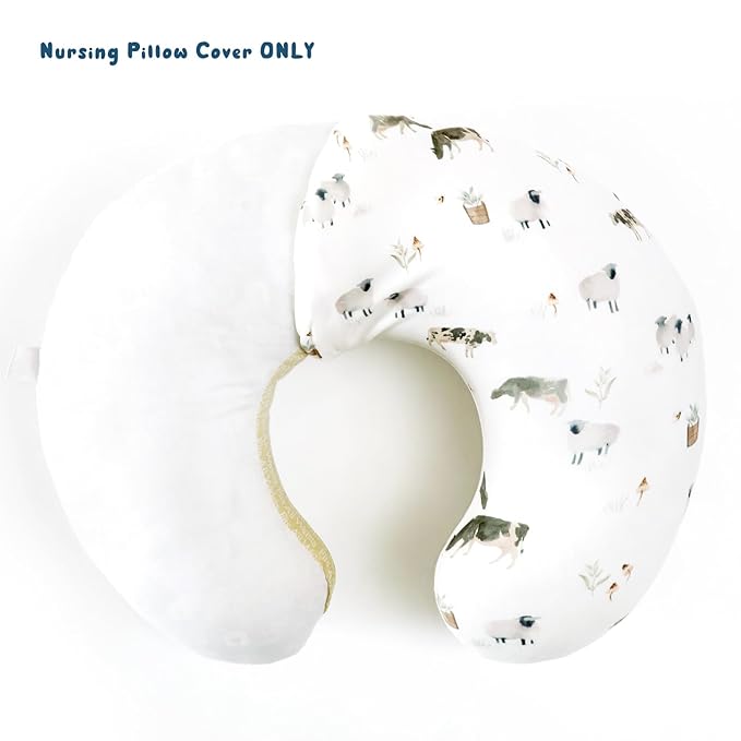 GRSSDER Nursing Pillow Cover, Stretchy Soft Minky Fabric Covers, Fit Most Nursing Support Pillows for Breastfeeding, Comfortable Safe Pillow Cover, Farm Animals