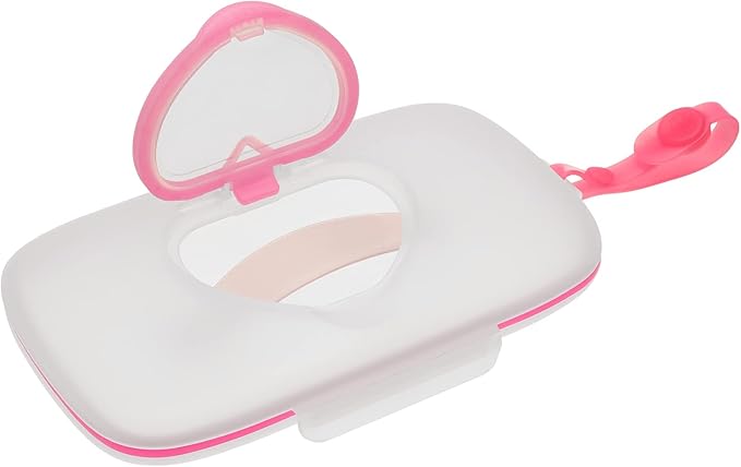 Portable Wipe Box Compact Wet Wipes Dispenser for Travel Refillable Container with Silicone Seal for Diaper Bag Pink