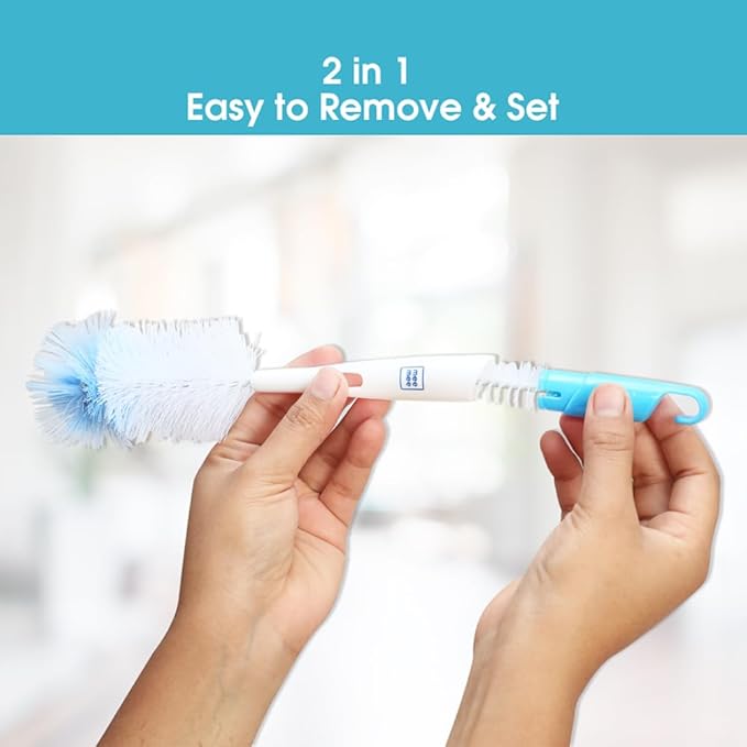 Mee Mee 360° Movable Silicone Bristle Baby Feeding Bottle Cleaning Brush & Nipple Cleaner Combo | Ergonomic Handle | Easy to Clean Bottle Corners for Narrow Neck & Wide Neck Feeding Bottles | BPA