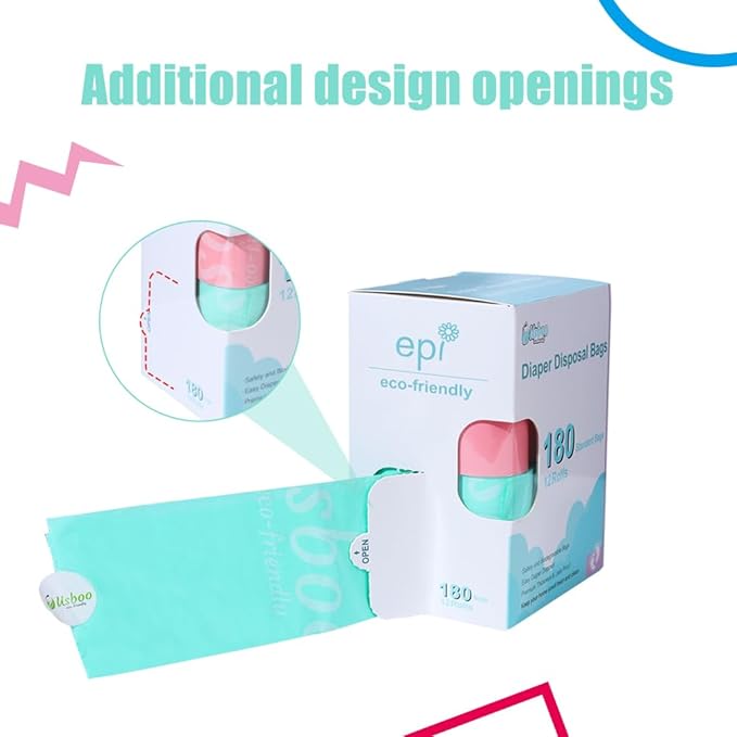 Diaper Bags Disposable for Baby, 12 Refill Rolls/180 Bags OXO-Biodegradable Waste Bags,Dirty Disposable Diaper Bags,Diaper Trash Bags,Rainbow