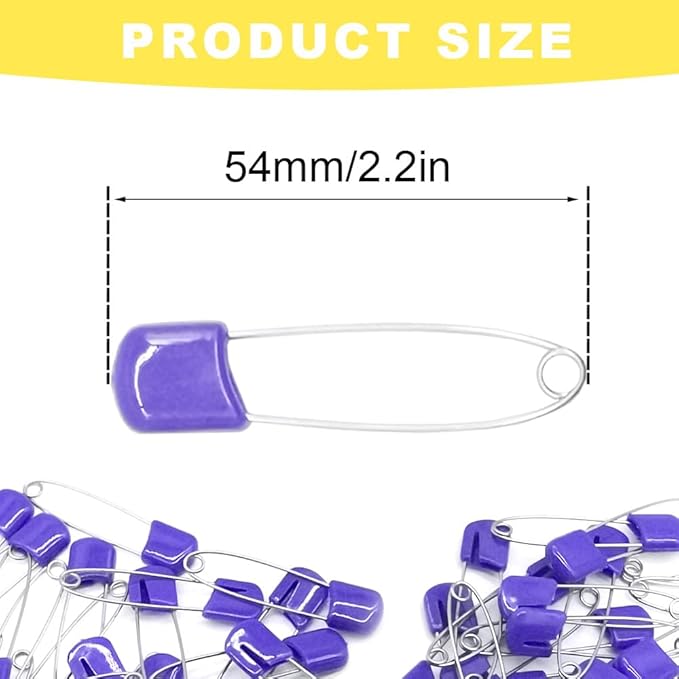 50Pcs 2.2" Plastic Head Safety Pin Nappy Cloth Diaper Safety Pins with Safe Locking Closures (Purple)