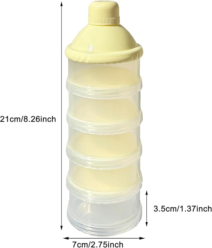 2 PCS 5 Layers Baby Milk Powder Pots, Formula Dispenser Portable Milk Powder Formula Dispenser Container Pot Box Milk Cans Snack Storage Box for Travel(Yellow +Yellow)