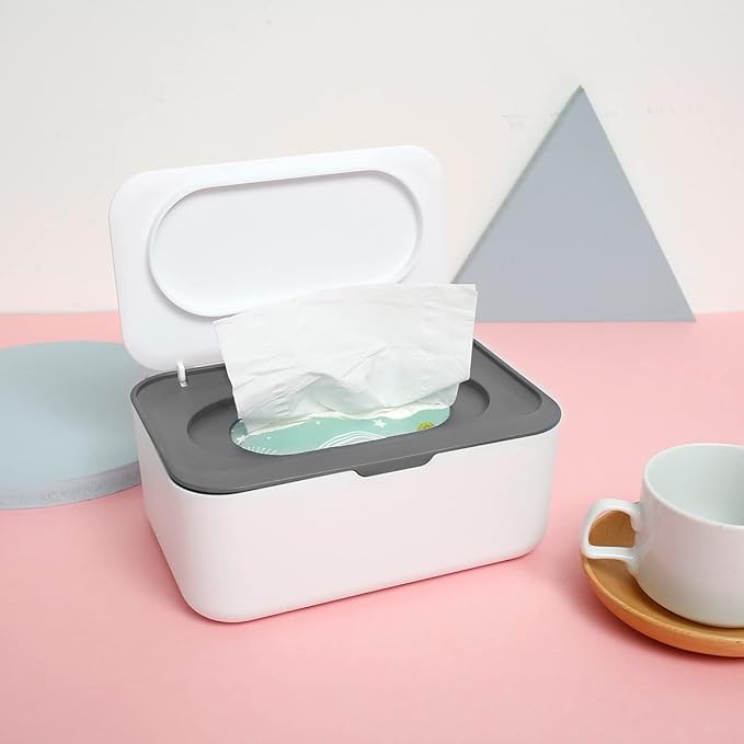 Wipes Dispenser Baby Wipe Holder, Dustproof Refillable Wipe Container Large Capacity Tissues Wipes Case with Moisture Seal Secure Lids Keeps Wipes Fresh for Home Office Bathroom (Gray)