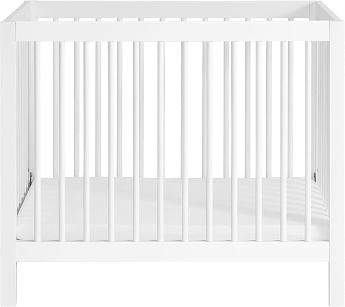 Oxford Baby 2 PC Nursery Set Essentials Island Mini 4-in-1 Convertible Baby Crib with Round Spindles, White Essentials Mini Crib to Toddler Bed Guard Rail Conversion Kit, White