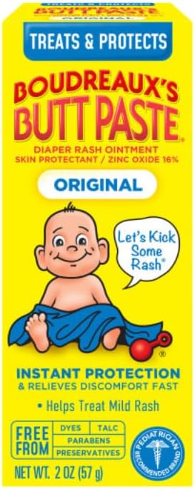 Boudreaux’s Butt Paste Diaper Rash Ointment, Baby Rash Cream Skin Protectant, Fast Relief, Soothing Barrier Cream, Original, Maximum Strength, 2 Ounce Tube (Variety Pack of 4)