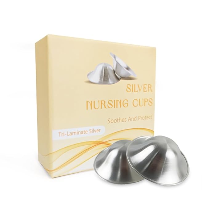 The Original Silver Nursing Cups, Nipple Shields for Nursing Newborn, Nipple Guards Protector for Breastfeeding, Breast Feeding Essentials, Trilaminate 999 Silver (Small (4.5 * 1.5cm))