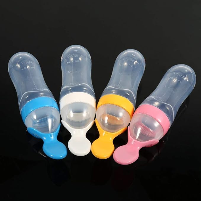 Silicone Spoon Bottle 90ml, 'S Food Supplement Bottle Rice Cereal Spoon for Semifluid Foods Bottle Feeder(yellow)