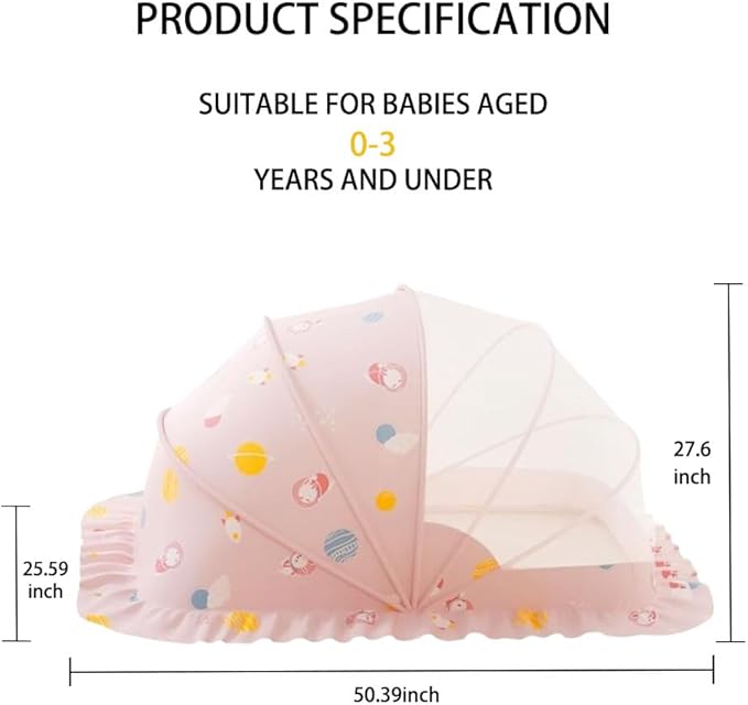 Mosquiteros para Cunas De Bebes,Portable Folding Mosquito Net for Stroller,Breathable Foldable Cots Bottomless Crib Net Sun Sheltert(Pink, 50”x26”x28”)