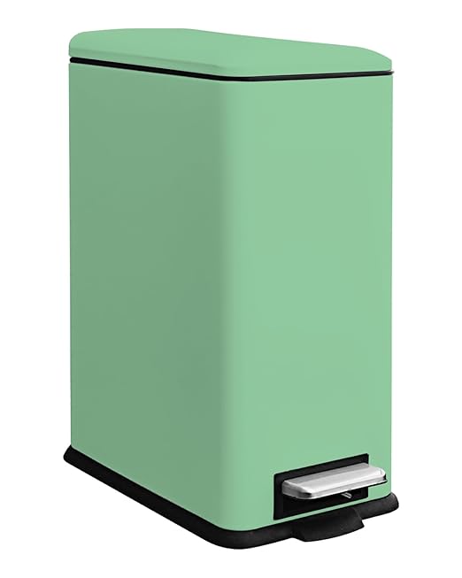 8 Gallon Stainless Steel Trash Can with Lid, Narrow Kitchen Trash Can with Removal Inner Bucket, Soft Close, Step Trash Bin, Metal Garbage Can for Bathroom, Kitchen, Office, 30L, Green
