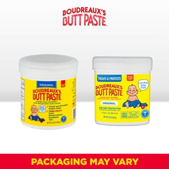 Boudreaux’s Butt Paste Diaper Rash Ointment, 16% Zinc Oxide Baby Rash Cream, Skin Protectant, Fast Relief for Diaper Rash, Original 16 ounce & 2 ounce (Variety Pack of 4)