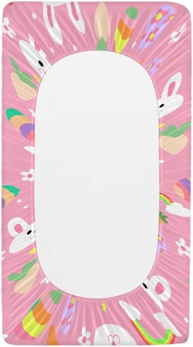 Rabbit Easter Baby Changing Pad Cover Stretchy Diaper Changing Cover Waterproof Breathable Universal Tray Table Mat Fit 32"x16" Contoured Pad