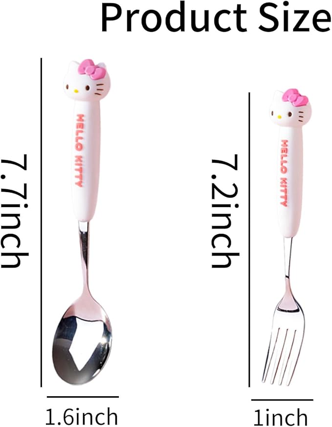 2 PCS Spoon and Fork Set, Cute Stainless Steel Silverware Set, Cartoon Salad Forks and Soup Spoons, Gift for Her