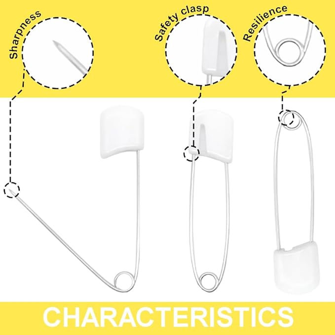 50Pcs 2.2" Plastic Head Nappy Safety Pins(White)