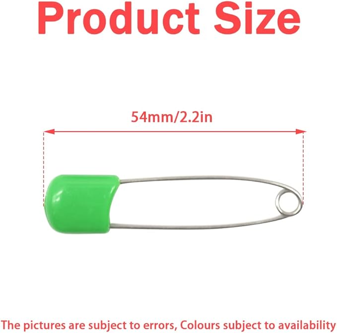 50 PCS Safety Pin 54mm/2.2in Baby Diaper for Cloth Plastic Head Baby for Diapers Stainless Steel Cloth with Locking Closures Nappy for Crafts（DT/Green）
