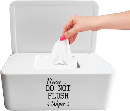 Moorfowl Baby Wipes Container Bathroom, 7.28" L * 4.80" W * 2.75" H, Adorable Please DO NOT Flush Toilet Wipes Dispenser Holder, Chic Style