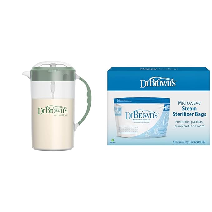 Dr. Brown's 36oz Formula Mixing Pitcher & 5-Pack Microwave Steam Sterilizer Bags for Baby Bottles