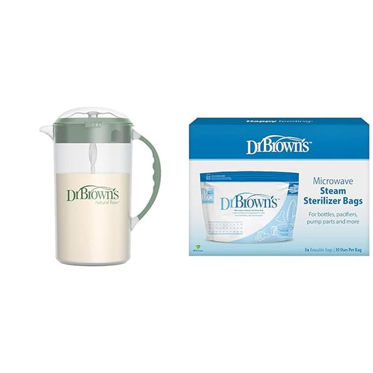 Dr. Brown's 36oz Formula Mixing Pitcher & 5-Pack Microwave Steam Sterilizer Bags for Baby Bottles