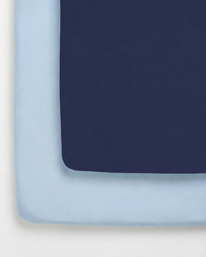 Pack and Play Sheets Fitted - 2 Pack Mini Crib Sheets for Pack N Play Mattress - Unisex Playard Microfiber Bedding for Boys & Girls - Breathable & Wrinkle Free - Oeko-Tex, 38 x 26in - Navy Baby Blue