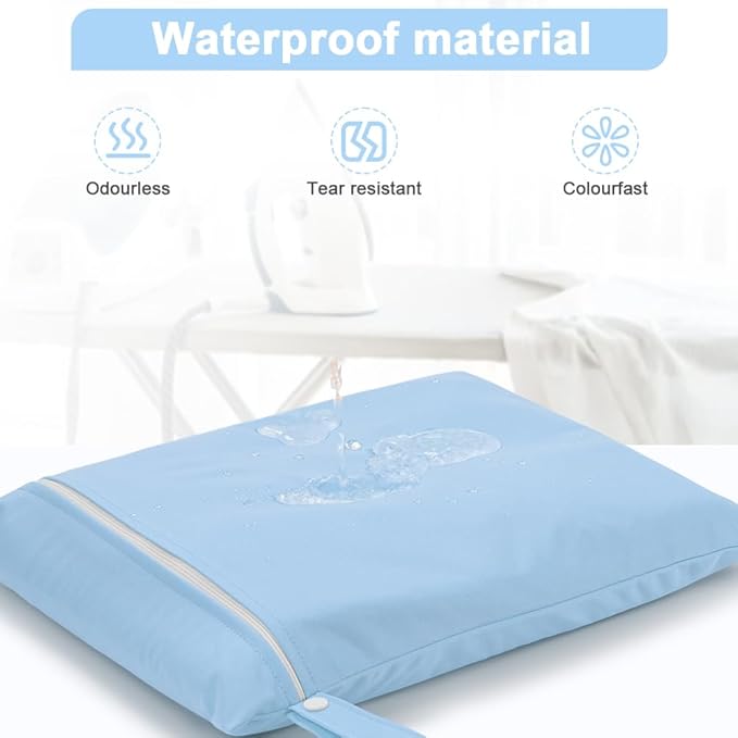 2PCS Wet Bags, Reusable Cloth Diaper Bags with Handle and Zipper, Lightweight Waterproof Travel Laundry Bag, Washable Wet Dry Bag for Baby Items Travel Beach Swimming Gym Camping(Green&Blue)