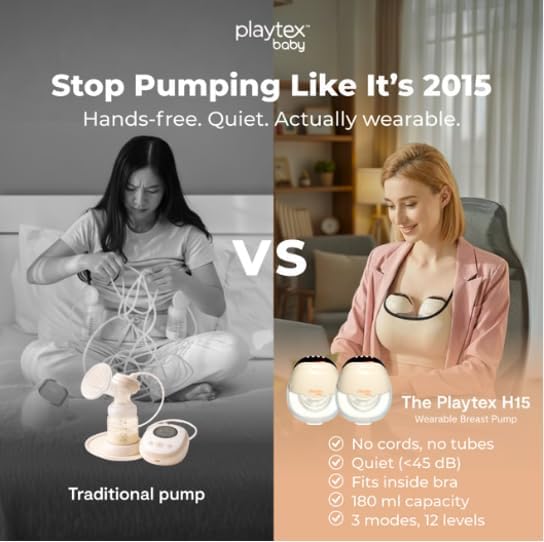 Playtex Baby Electric Breast Pump (H15 Wearable Model), Hands-Free in-Bra Pump, 3 Modes, 12 Levels, Quiet Operation, 180ml Capacity